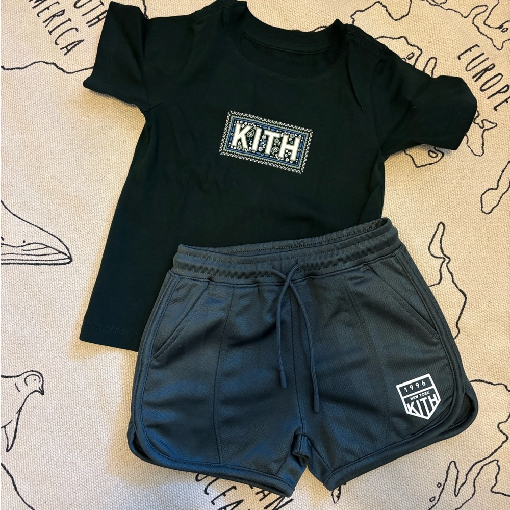 Kith Dark Green Tee and Shorts Ensemble